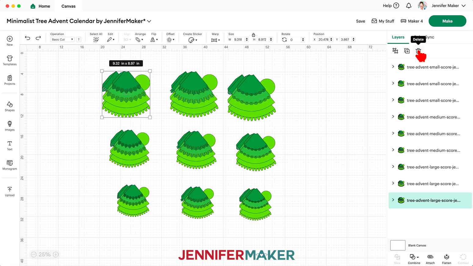 On the Design Space Canvas, select any of the tree designs you don&rsquo;t plan to use and click the &ldquo;Trash&rdquo; icon to delete them.