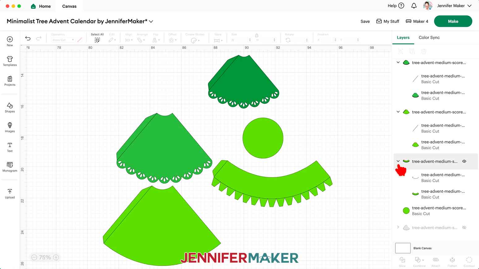 Click the small arrow in the Design Space Layers Panel to expand a score tree group and show its layers.