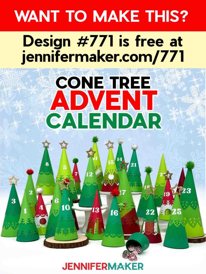 A collection of paper Christmas trees in shades of green with red details that make up the Minimalist Tree Advent Calendar project. Want to make this? Design #771 is free at jennifermaker/771