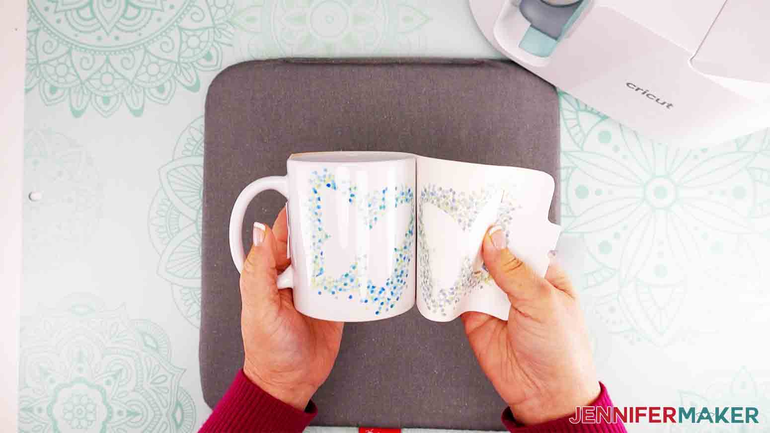 peel off wrap to reveal butterfly mug