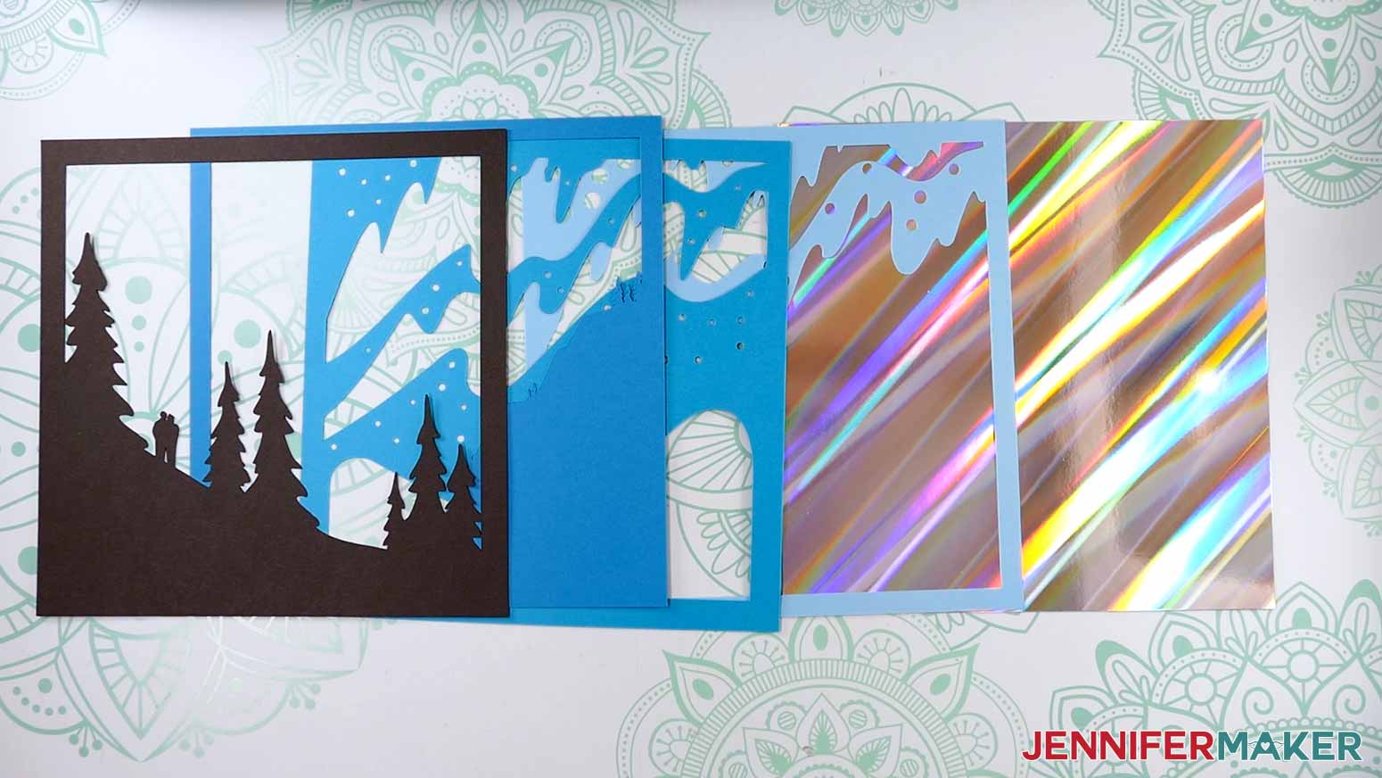The layers of a Northern Lights Shadow Box all spread out