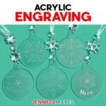 Engraved acrylic ornaments with snowflakes and mandalas. Learn how to do Acrylic Engraving with a Cricut in the free tutorial!