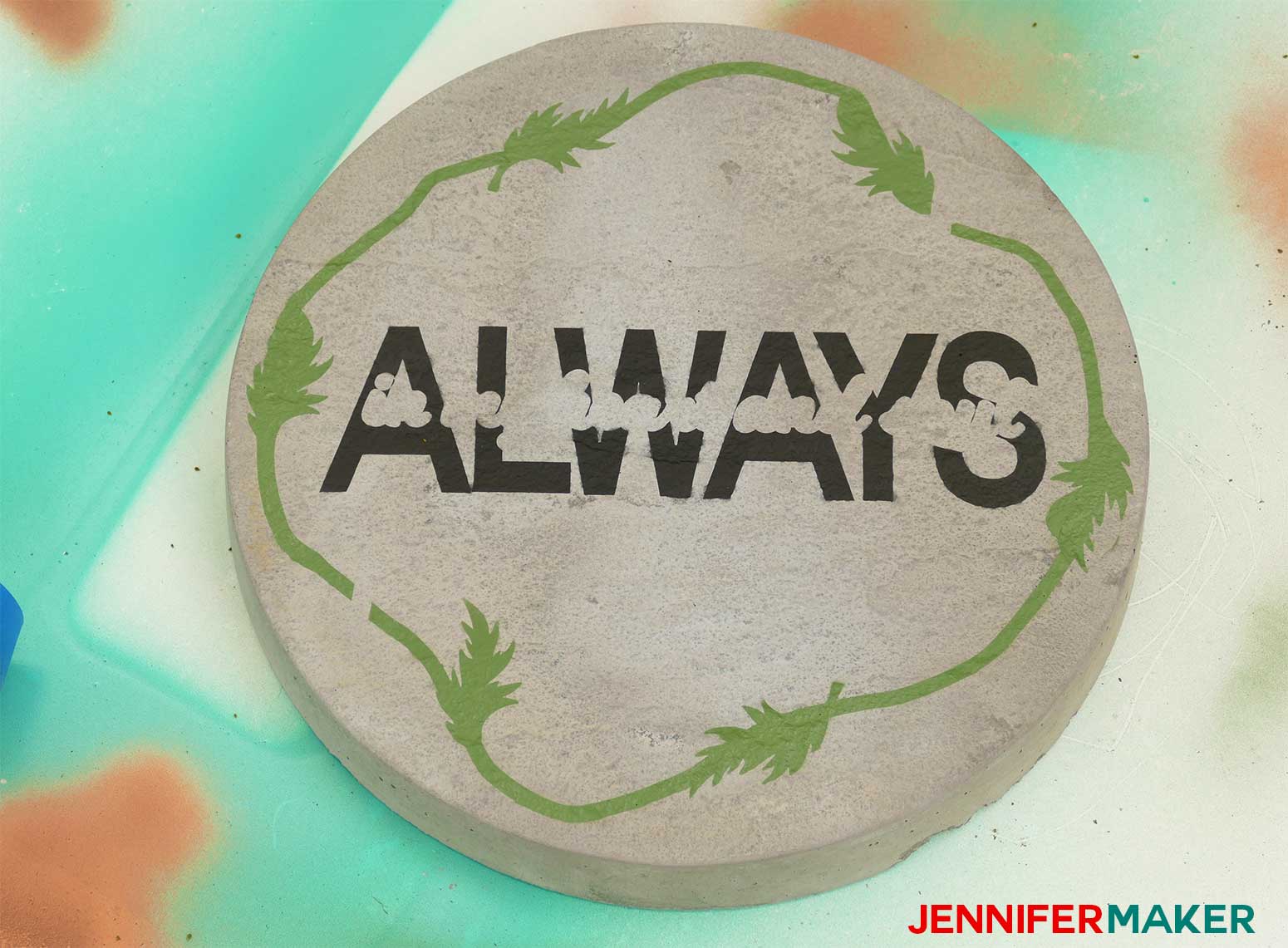 Paint Concrete Stepping Stones Using Stencils Jennifer Maker   Paint Concrete Stepping Stones Green2 