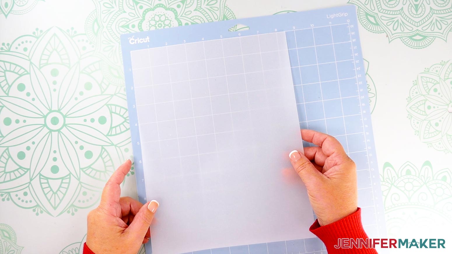 Place your vellum face up on a blue LightGrip machine mat.