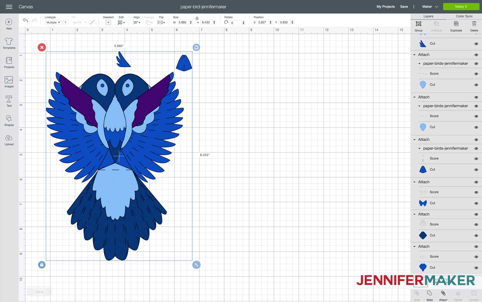 Import and set up SVG paper bird file in Design Space