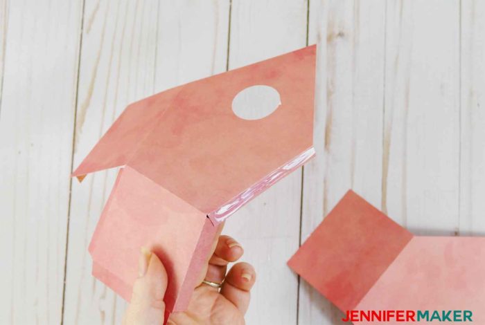 Gluing the side of the paper birdhouse template patterns | birdhouse craft | #birdhouse #papercraft #cricut