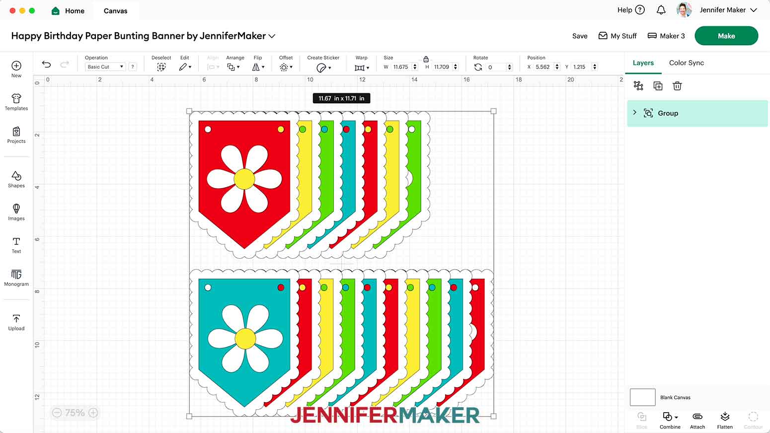 Upload the birthday paper banner svg to the Design Space canvas.