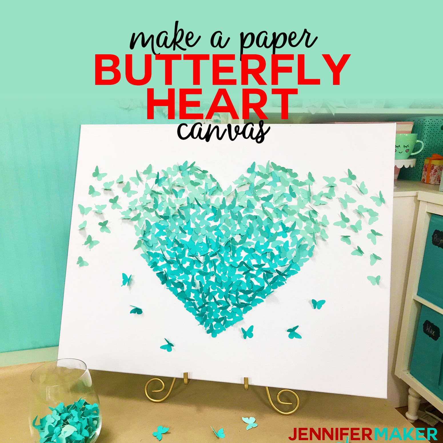 Make a Paper Butterfly Heart Canvas Wall Art with Free SVG Cut Files #cricut #cricutmade #svgcutfile #diy #homedecor