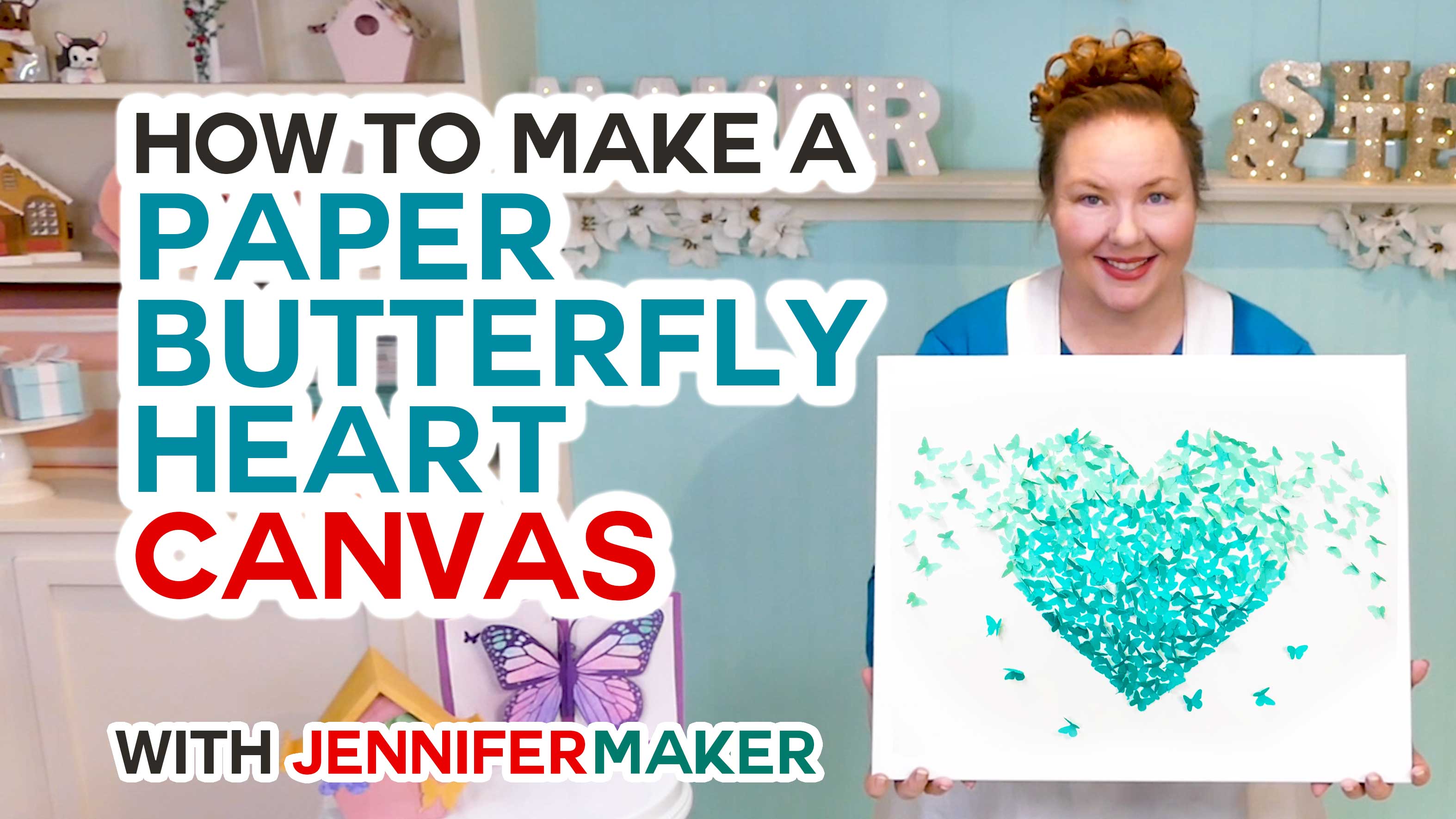 Paper Butterfly Canvas Wall Art Heart - Jennifer Maker