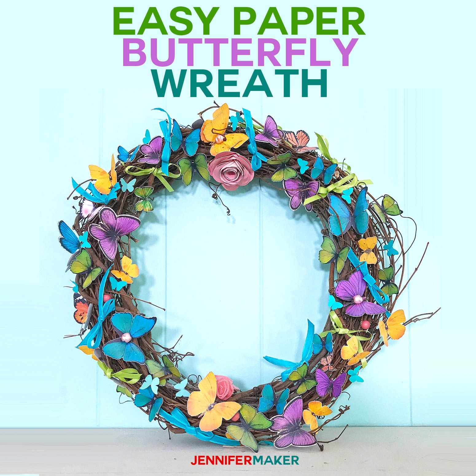 Paper Butterfly Wreath Tutorial - Easy & Pretty Home Decor for Spring and Summer #cricut #cricutmade #papercraft #butterfly