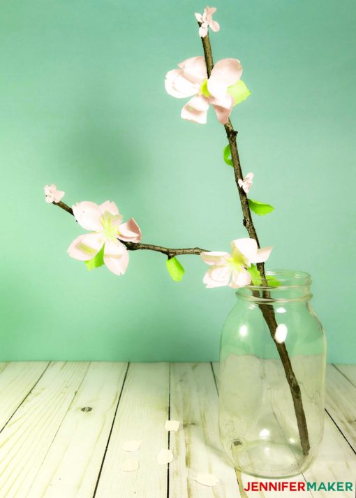 Crepe Paper cherry blossom flowers on a branch