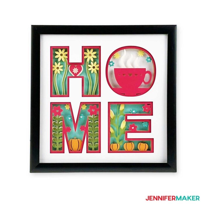 HOME shadow box paper craft home decor with a coffee and a free SVG cut file