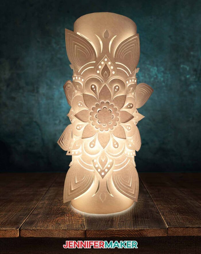 The mandala paper cylinder lantern glows beautifully with white cardstock.