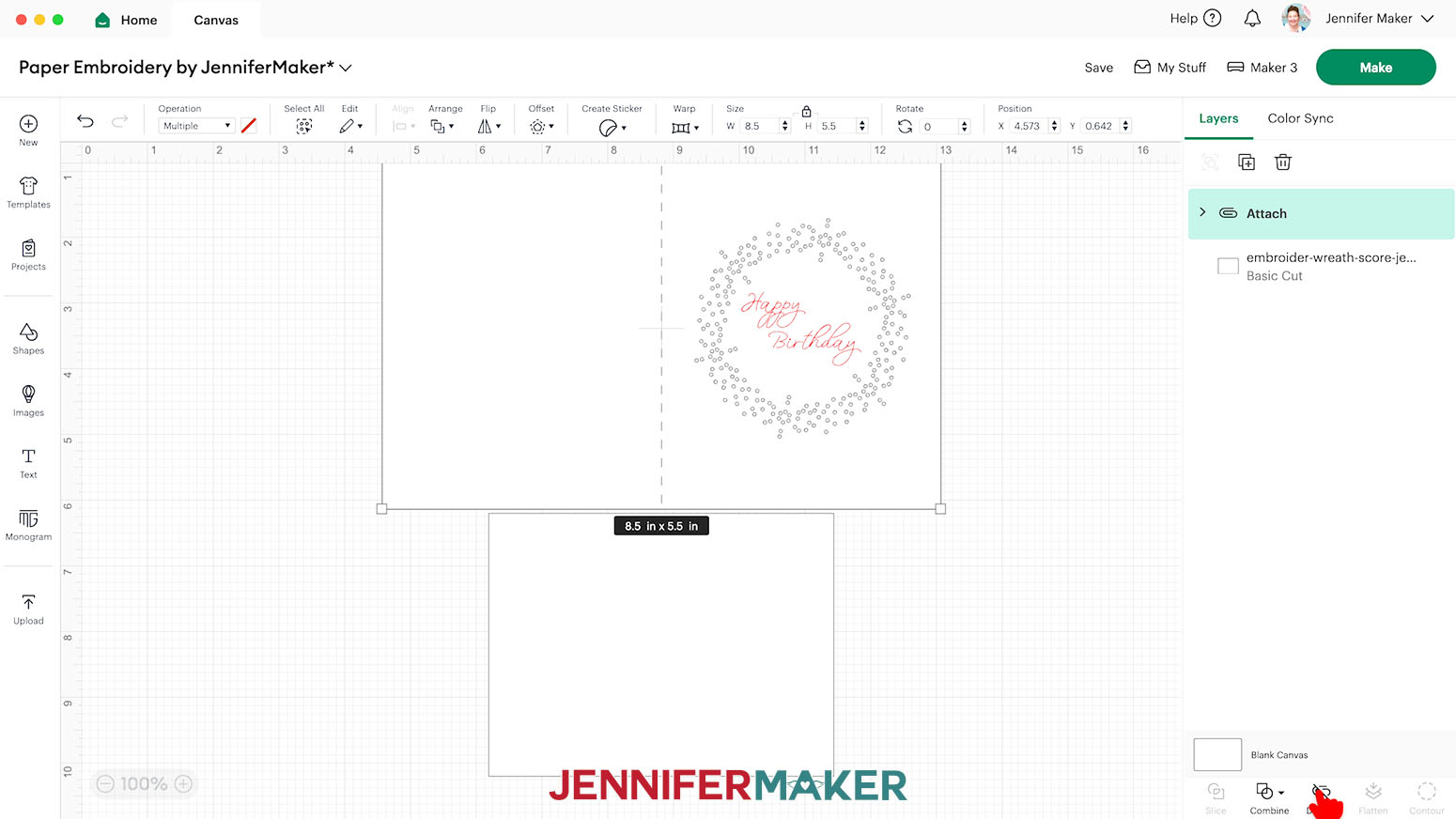 Click the Attach icon to keep the writing and score layer with the card layer.