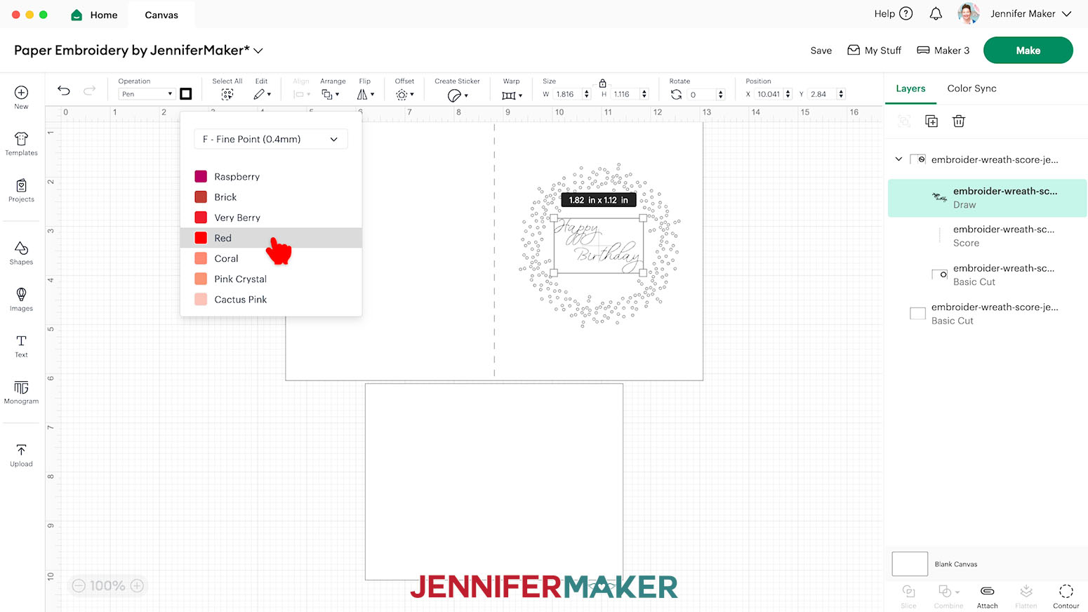 After the Pen operation is selected, click the color menu and select the pen color and pen type.