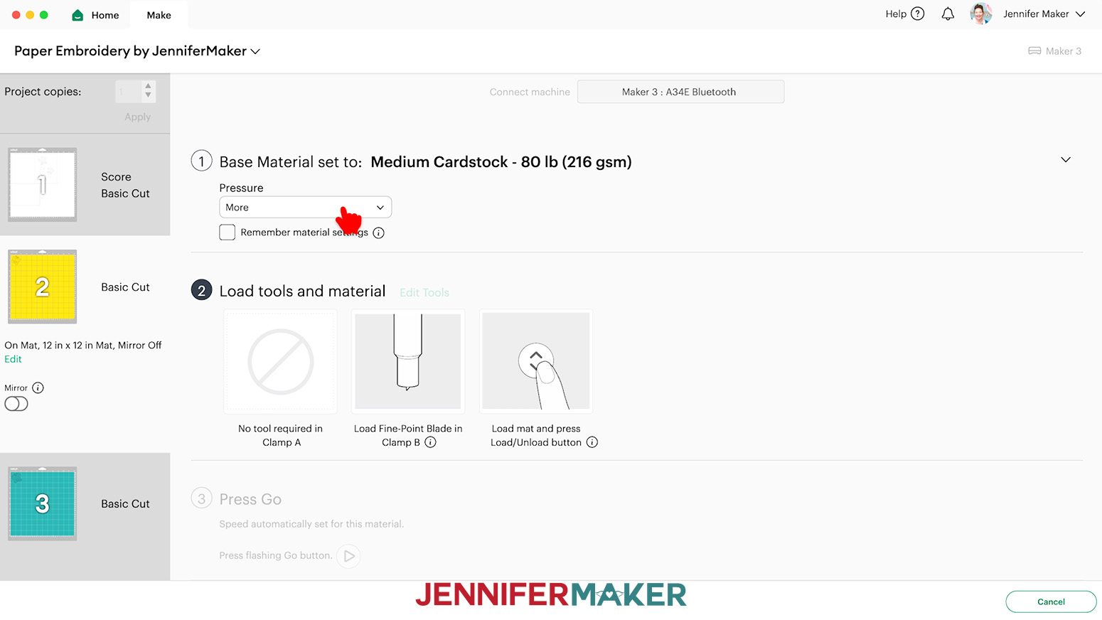 The butterfly accent pieces will cut on the Medium Cardstock setting with More pressure.