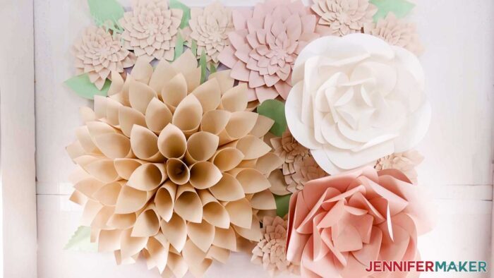 A test layout featuring the cone dahlia for the paper flower backdrop.