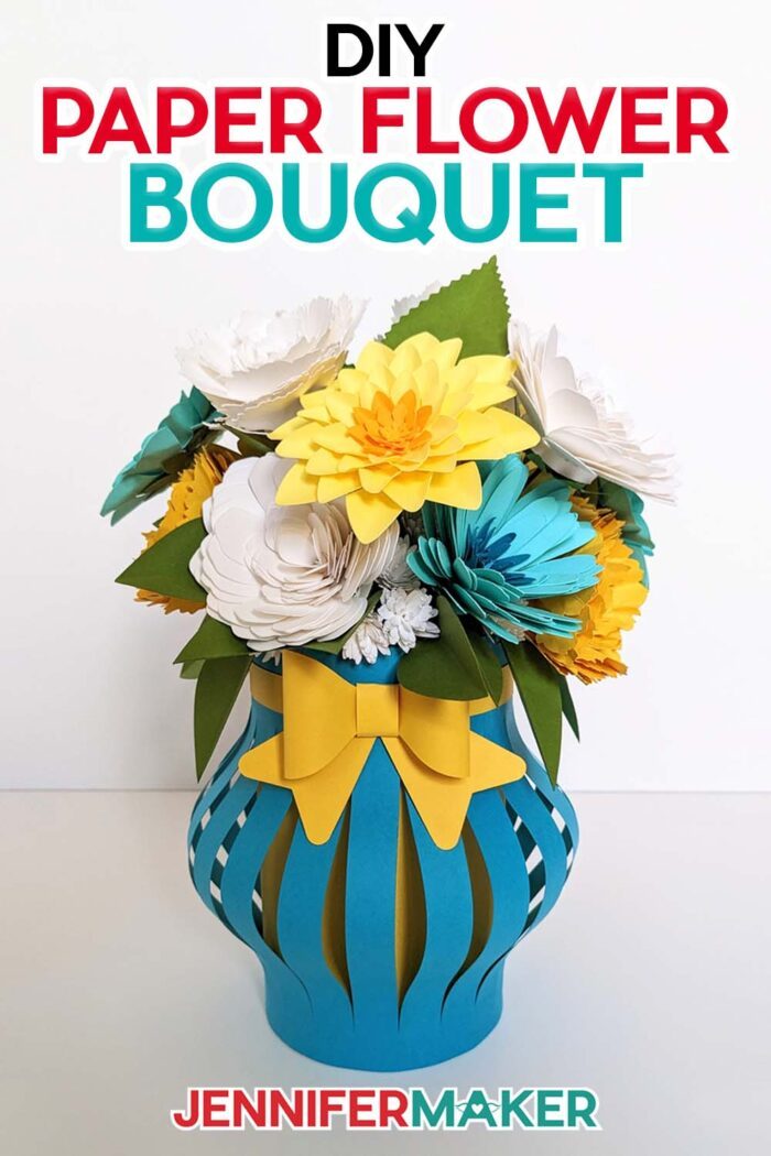 Pinterest link for paper flower bouquet by JenniferMaker.