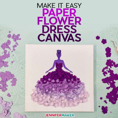 Easy Paper Flower Dress Canvas Tutorial with free SVG cut file and paper flower templates #cricut #paperflowers