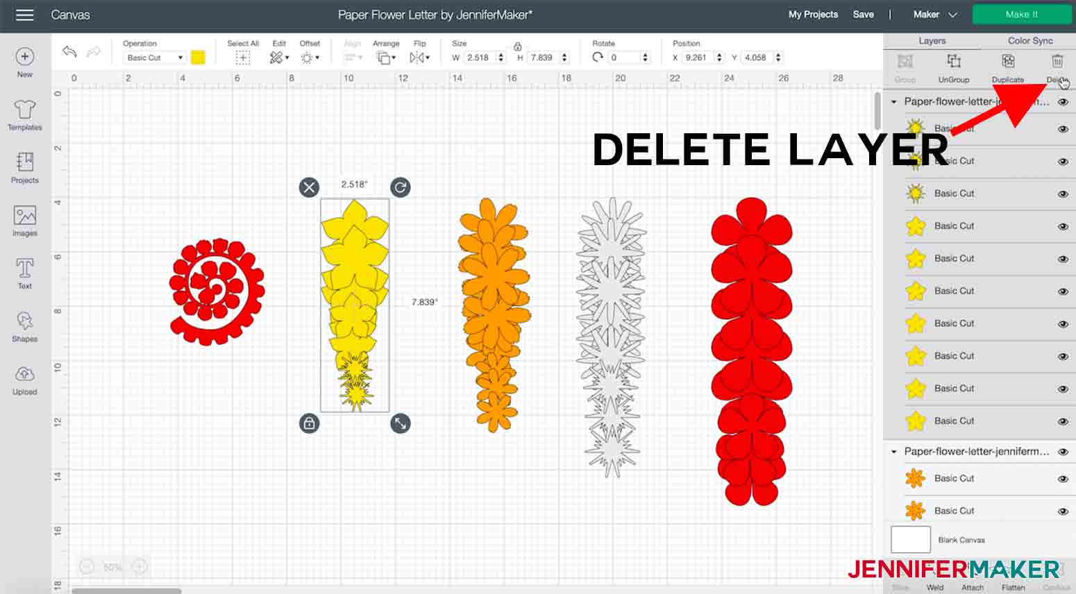 how to delete a layer in cricut design space paper flower letter project