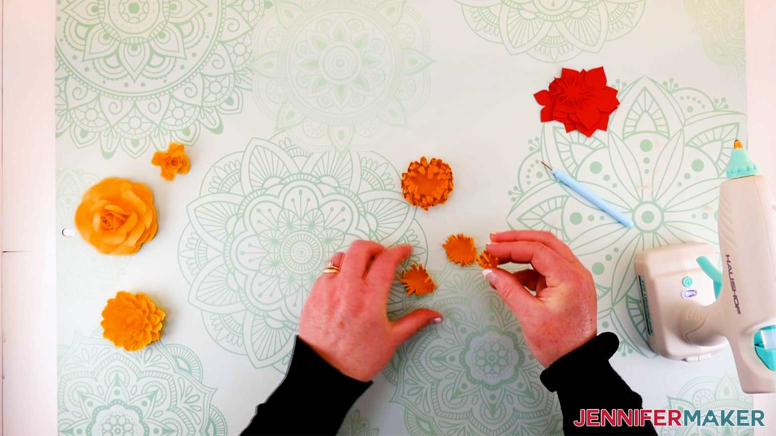 shape and glue the center of the mum for my layered flower letter