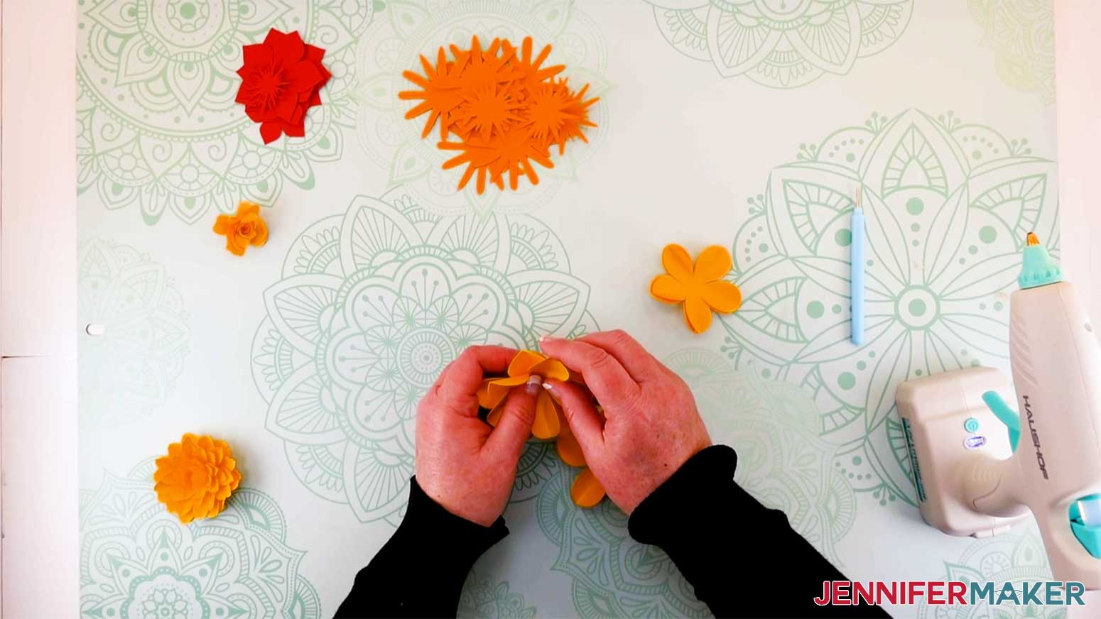 Straddle petals to glue so that all the petals are not laying on top of each other for my paper flower letter