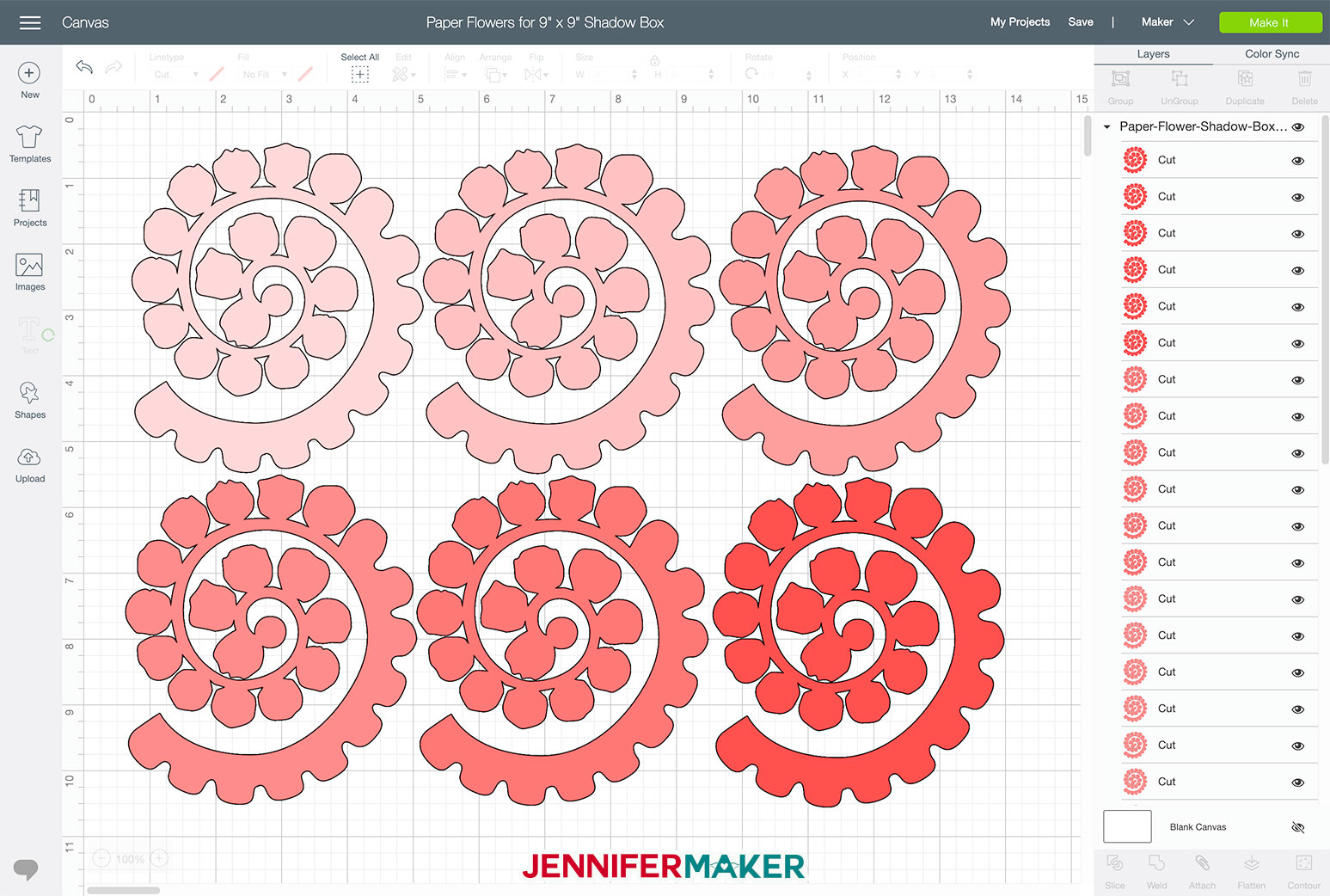 Paper Flower Shadow Box flower design uploaded to Cricut Design Space