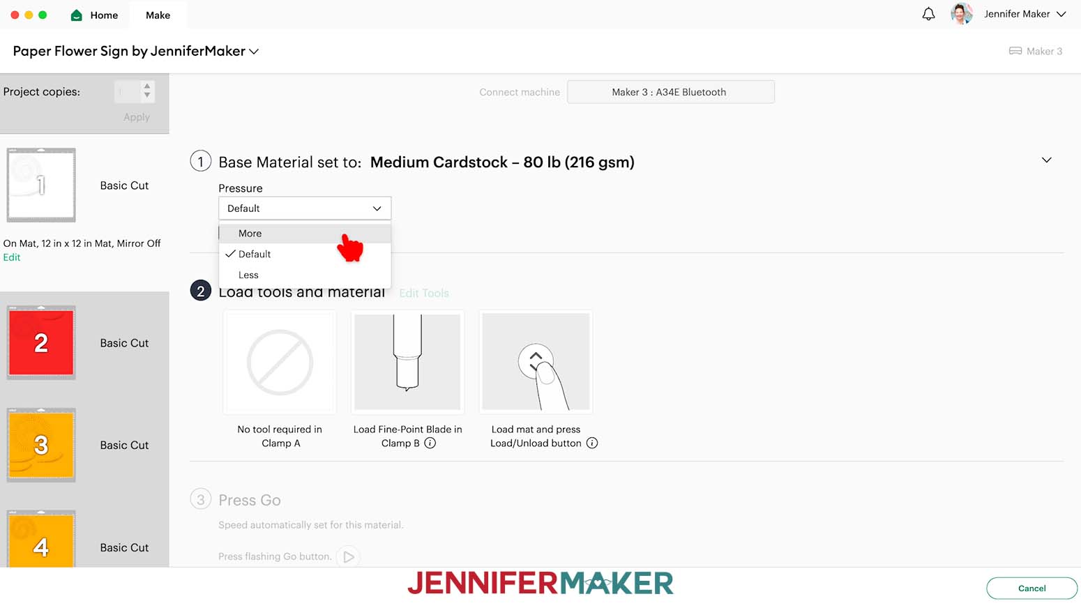 Select the Medium Cardstock material setting with More pressure for the cardstock mats.