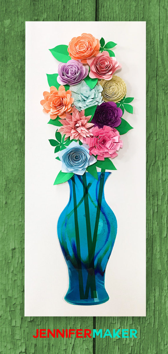 Paper Flower Wall Art - Paper Flowers in an Art Glass Vase - Free SVG Cut File!