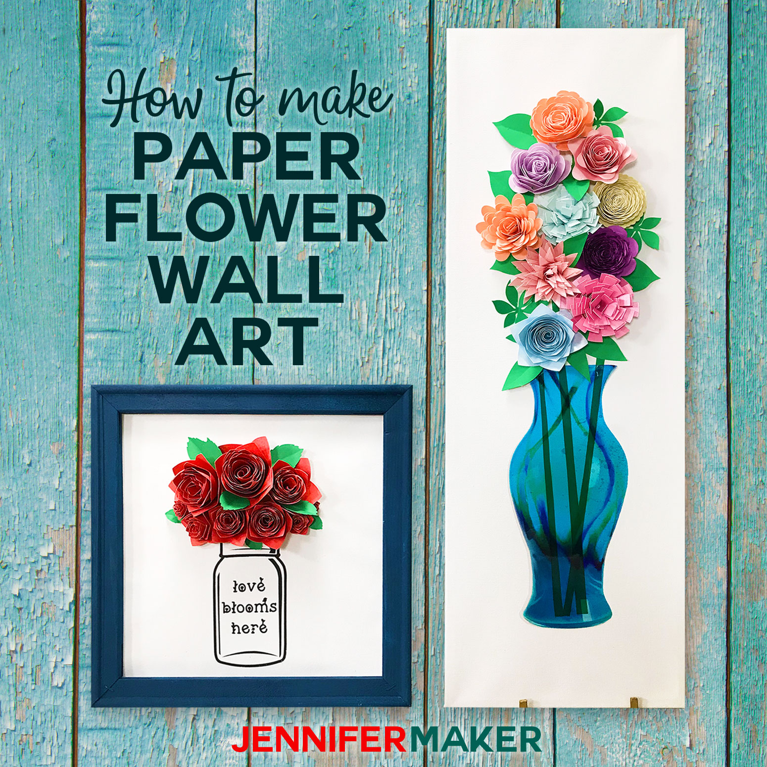 How to make paper flower wall art -- Mason jars and vases! #cricutmade #cricutdesignspace #paperflowers