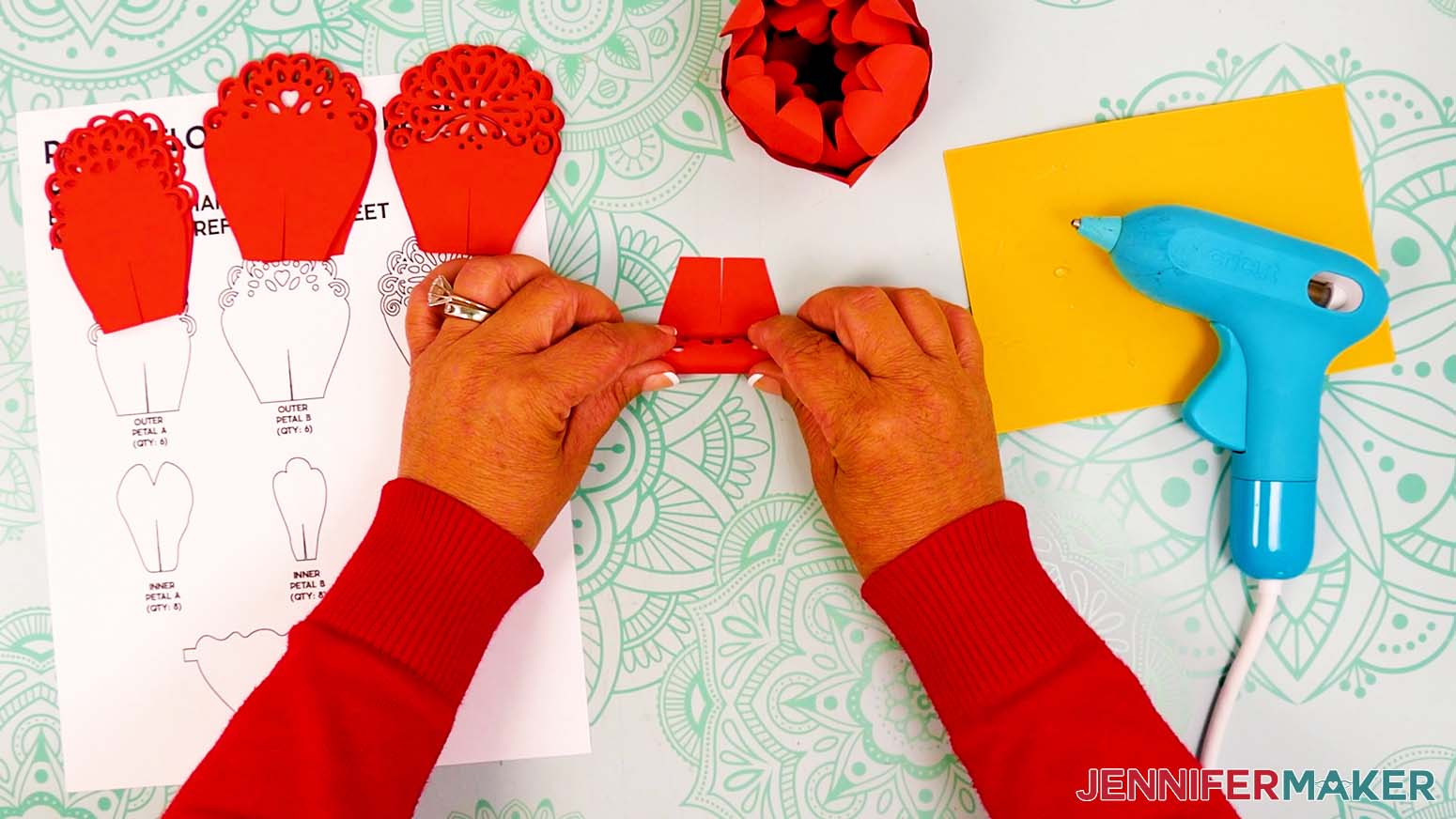 Use a curling tool to curl the decorative edges of the six small outer petal pieces for the lacy peony.