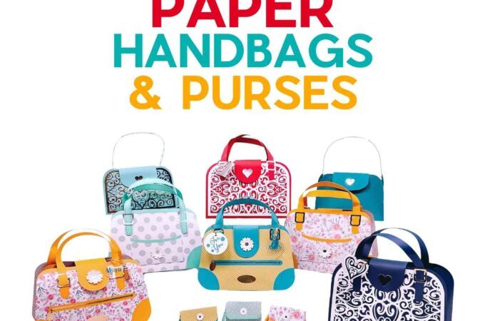Group of colorful paper handbags & purses promoting the tutorial.