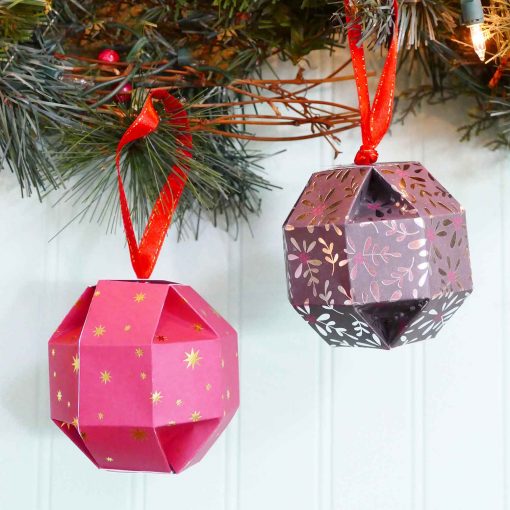 Paper Orb Gift Boxes + Ornaments. Make Cricut Christmas Ornaments with JenniferMaker's tutorial!
