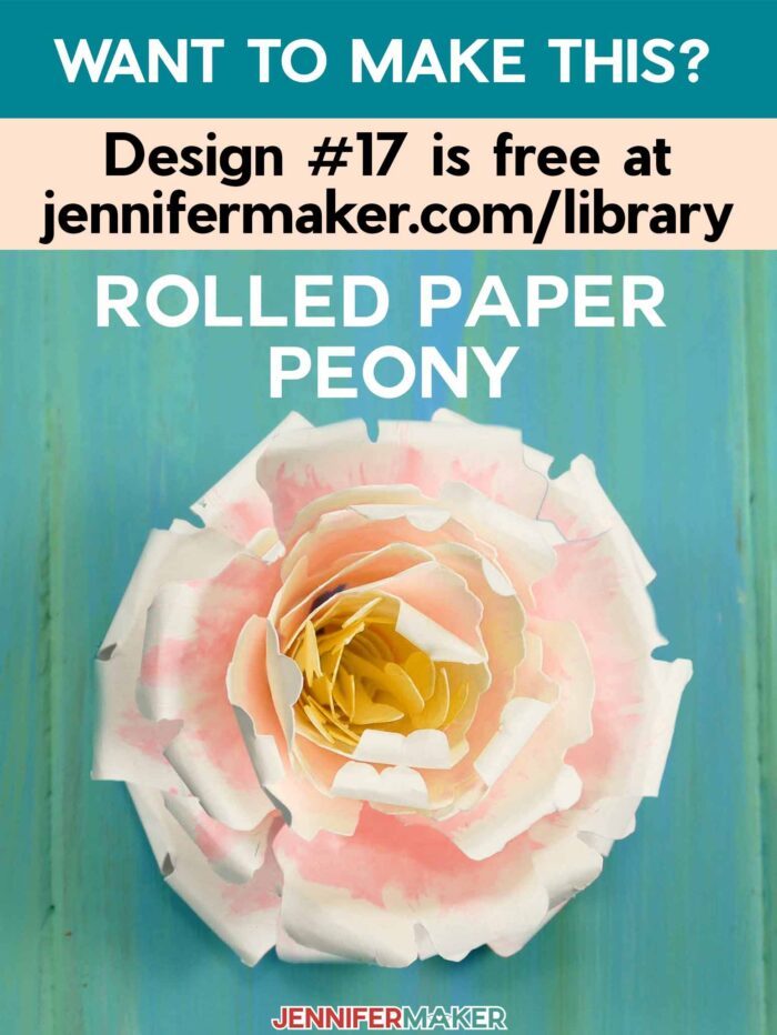 Get the rolled paper peony tutorial and frame PNGs in the free JenniferMaker Library