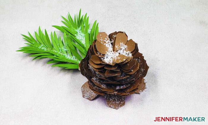 Paper Pine Cone in Brown Cardstock with green leaves