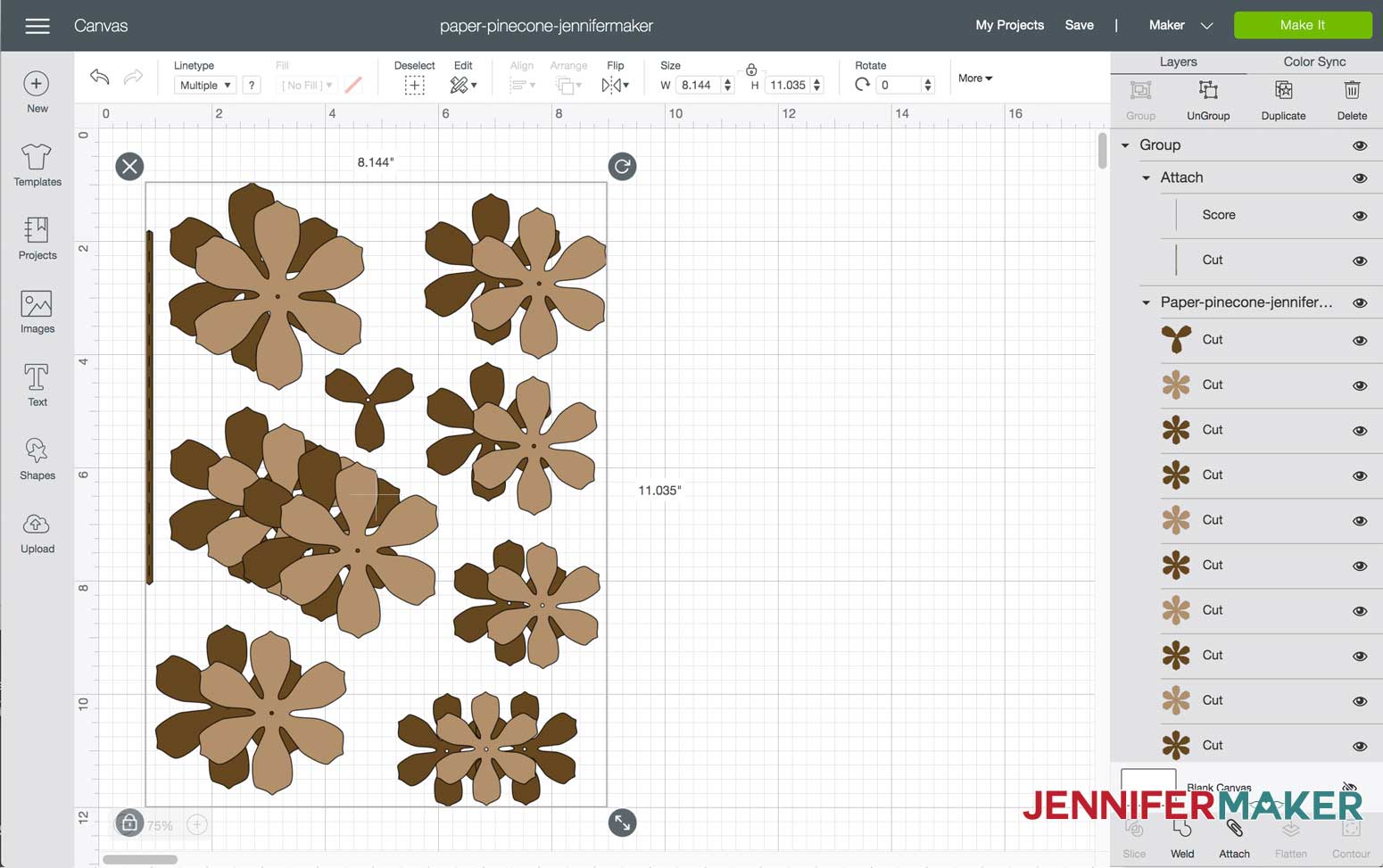 Paper pinecone SVG file uploaded in Design Space