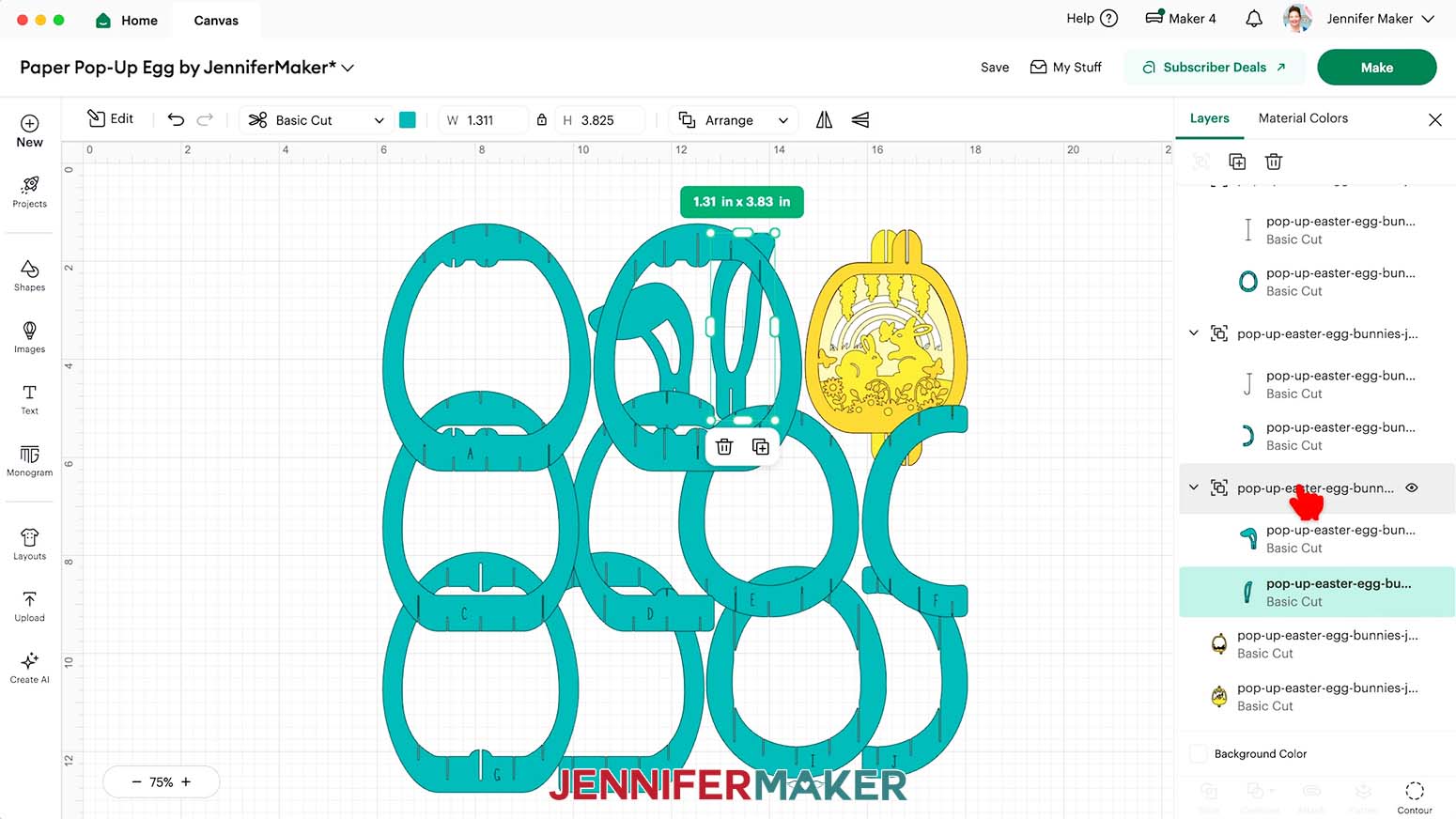 Click the arrow in the Layers Panel to expand the group of layers for the paper pop up Easter egg bunny ears.