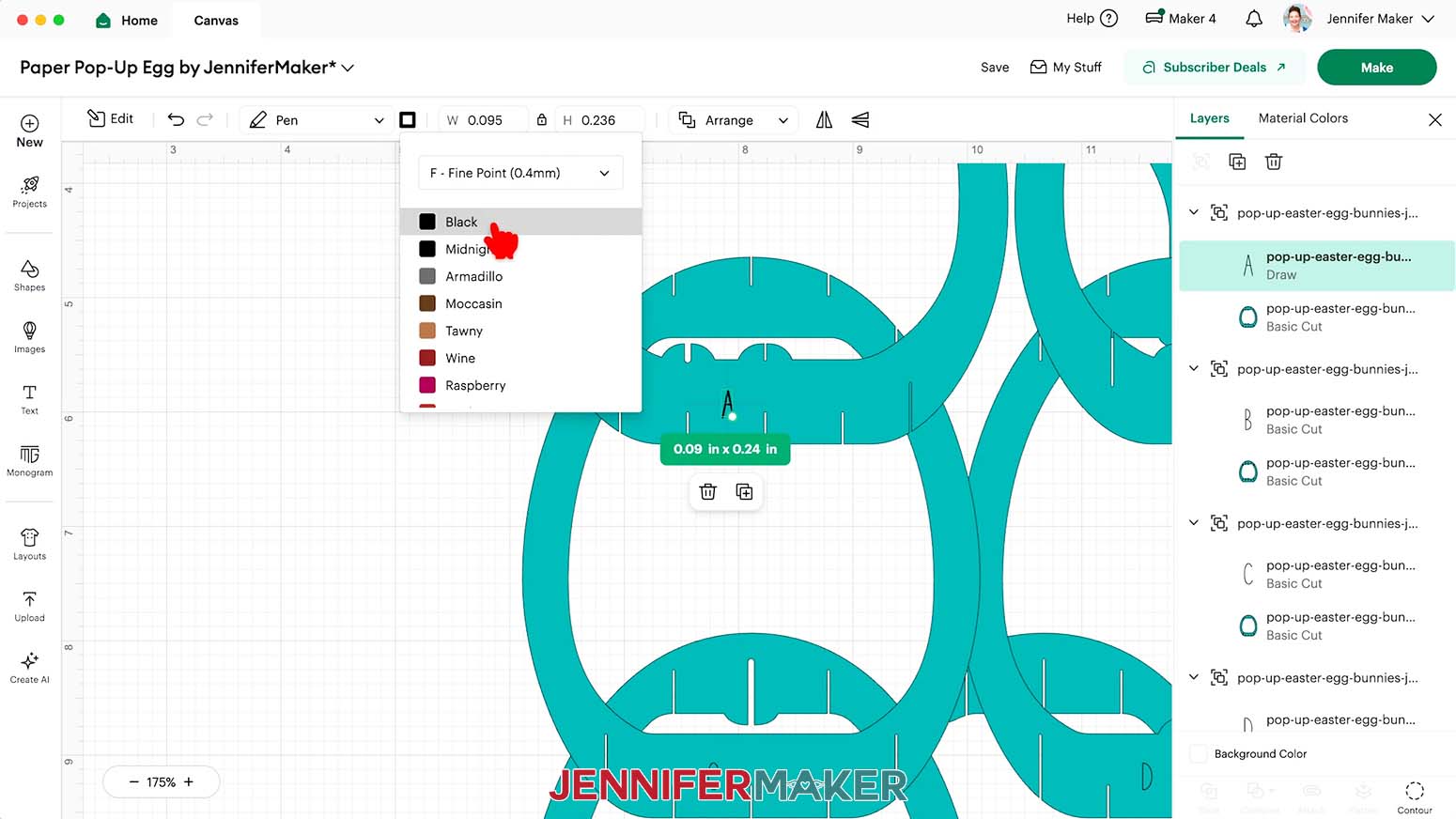 Choose the Black Fine Point (0.4mm) pen option in Cricut Design Space.