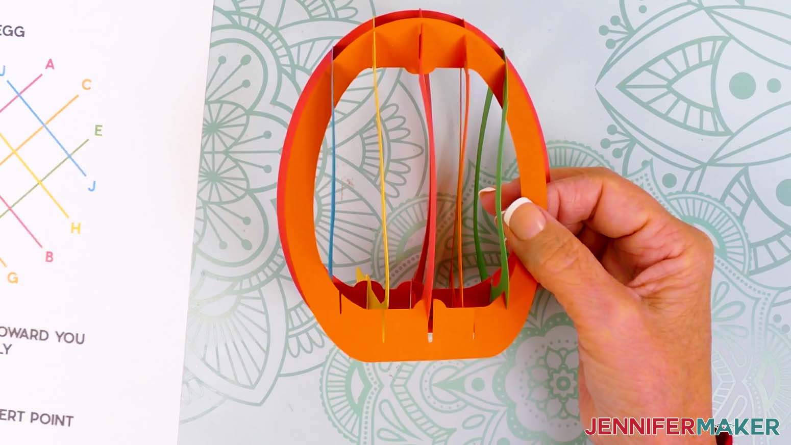 Piece G for the pop up easter egg inserted into the slits on pieces A, C, D, E, and F.