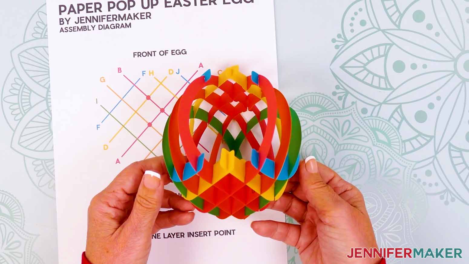 The assembled paper pop up easter egg shell from below.