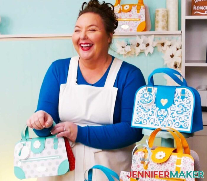 JenniferMaker with paper purses in her studio