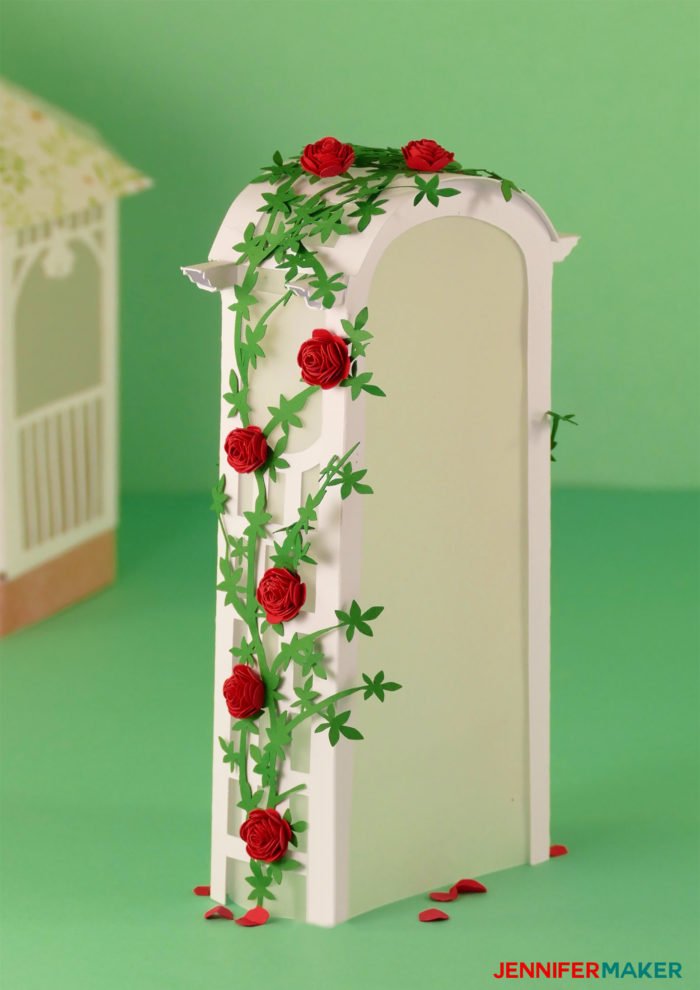 Paper Rose Arbor Luminary covered with miniature paper roses