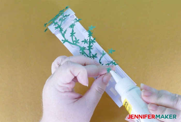 Glue the vines to the sides of the Paper Rose Arbor Luminary