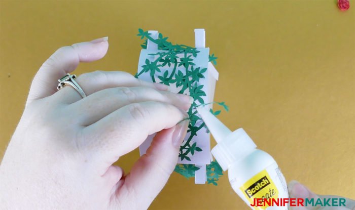 Glue the vines to the top of the Paper Rose Arbor Luminary