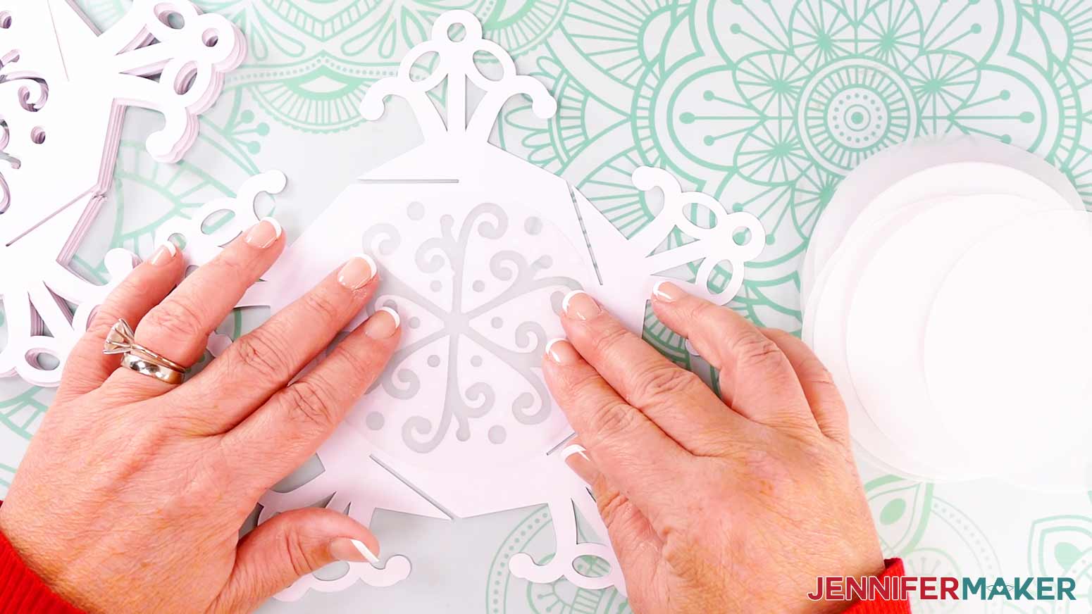 Put diffuser layer on glue in center of snowflake panel.
