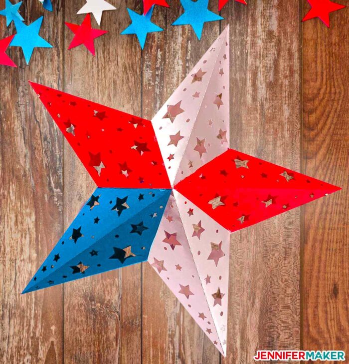 Red, white, and blue paper star lantern with free pattern
