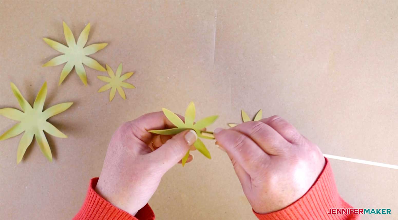 Use a dowel to shape the succulent leaves for my paper succulents project