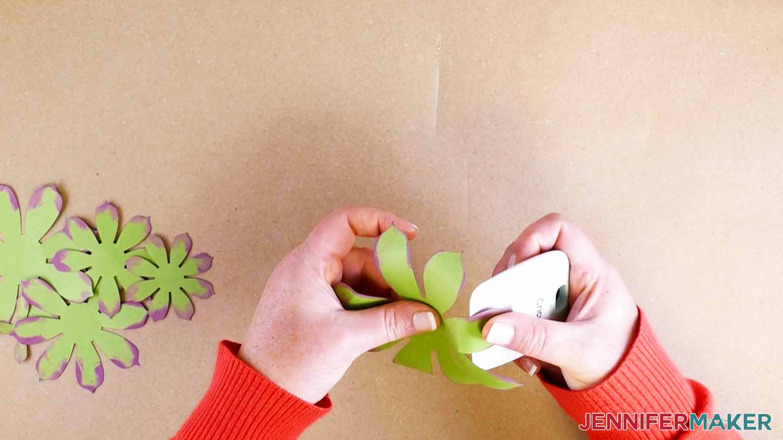 Use a scraper tool to form the succulent leaves for my paper succulent project