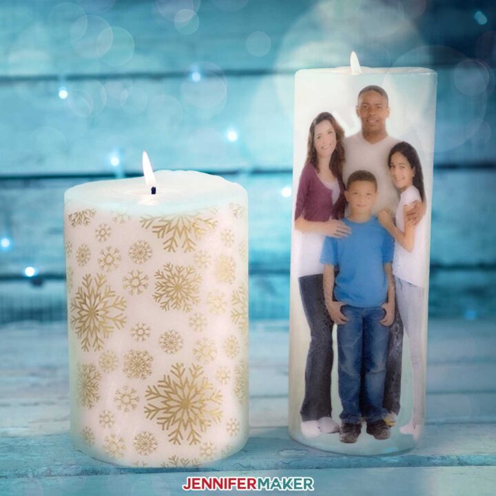 Custom candle wraps made from tissue paper and photographs