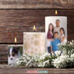 Custom candle wraps made from tissue paper and photographs